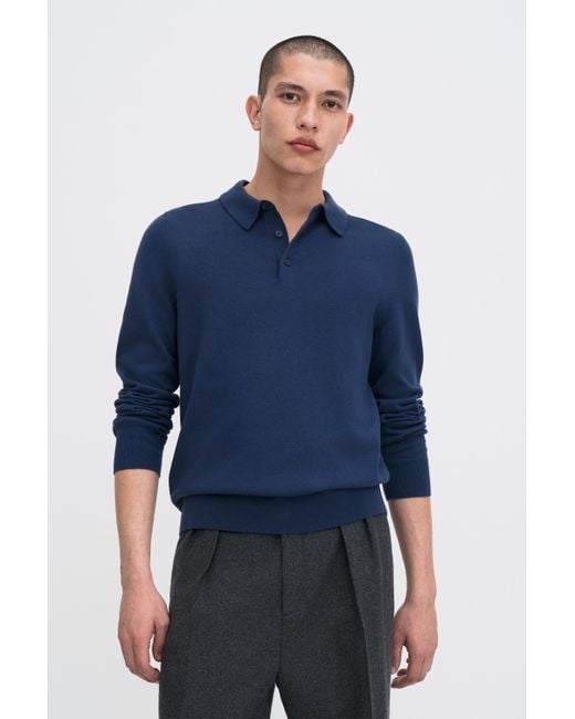 Filippa K Blue Knitted Polo Shirt for men