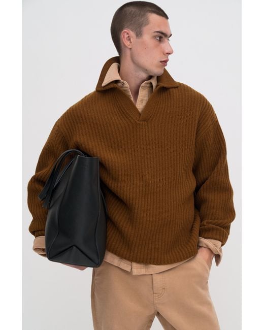 Filippa K Brown Chunky Ribbed Wool Polo for men
