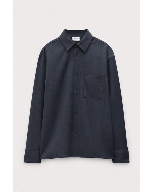 Filippa K Blue W Boxy Wool Twill Shirt