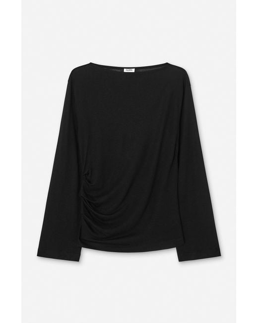 Filippa K Black Gathered Lyocell Cashmere Top
