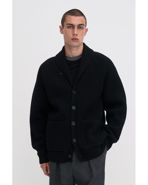 Filippa K Black Shawl Collar Wool Cardigan for men