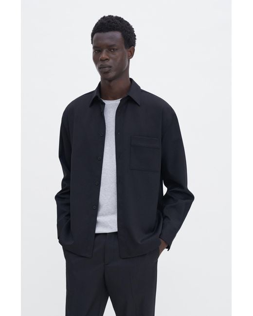 Filippa K Blue Boxy Wool Twill Shirt