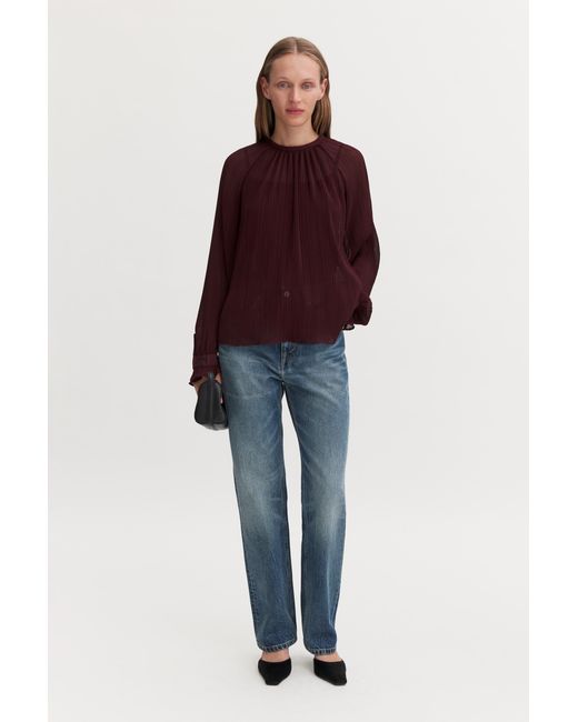 Filippa K Red Plissé Raglan Blouse