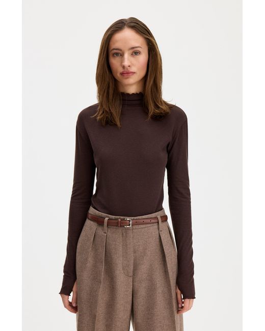 Filippa K Brown Rib Mock Neck Top