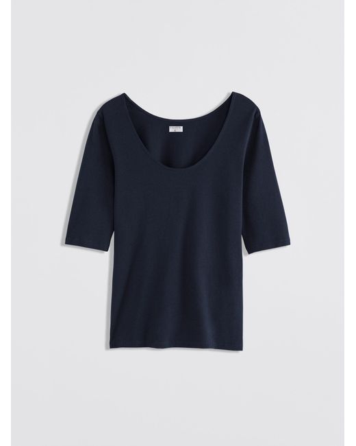 Filippa K Blue Cotton Stretch Scoop Neck Top