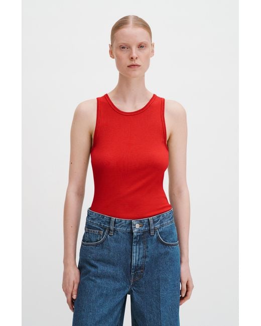 Filippa K Red Fine Rib Tank
