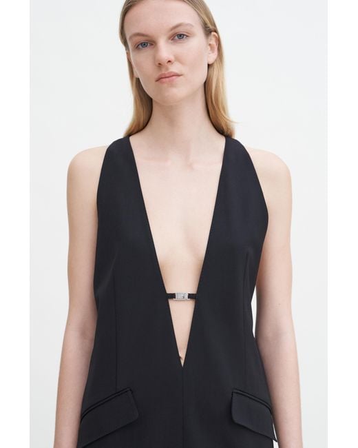 Filippa K Black Tailored Wool V-Neck Dress