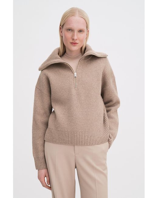 Filippa K Natural Ribbed Wool Half Zip Sweater
