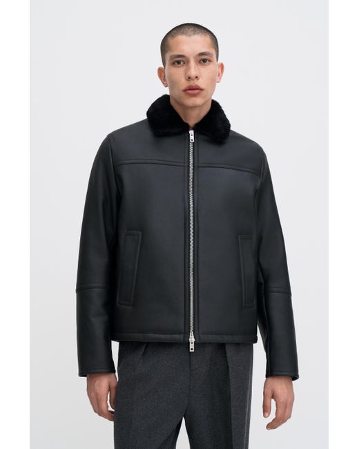 Filippa K Black Shearling Leather Jacket for men