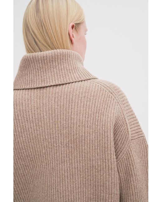 Filippa K Natural Ribbed Wool Half Zip Sweater