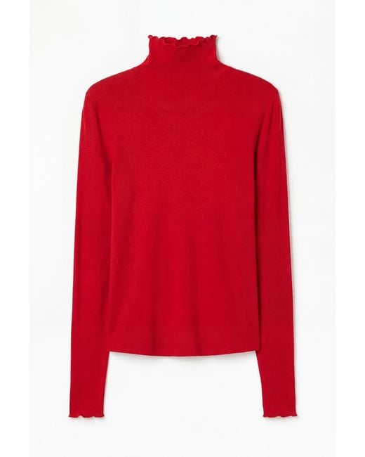 Filippa K Red Rib Mock Neck Top
