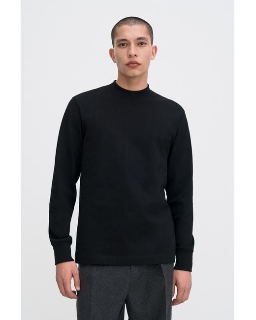 Filippa K Black Heavy Cotton Mock Neck Shirt for men