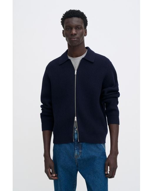 Filippa K Blue Ribbed Wool Zip Cardigan for men