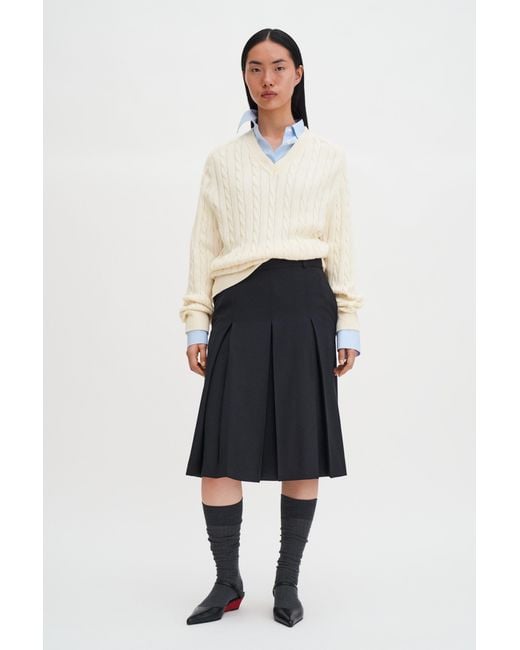 Filippa K White Braided Cotton V-Neck Sweater