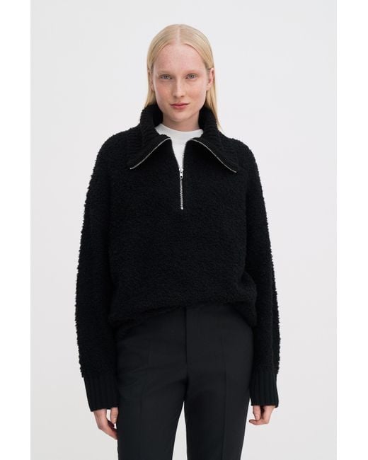 Filippa K Black Fluffy Half Zip Sweater