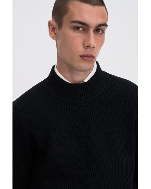 Filippa K Blue Ribbed Wool Mockneck Sweater for men
