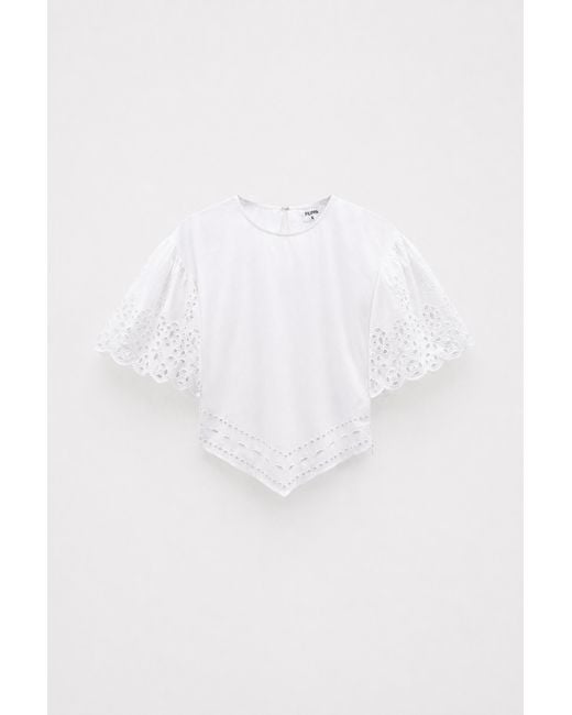 Filippa K White Short Sleeve Embroidery Top