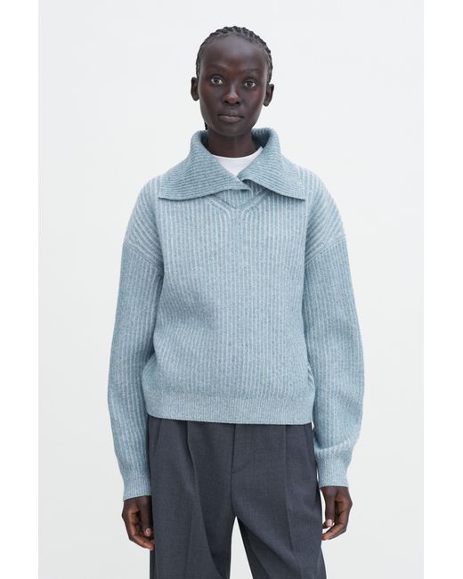 Filippa K Blue Ribbed Collar Sweater