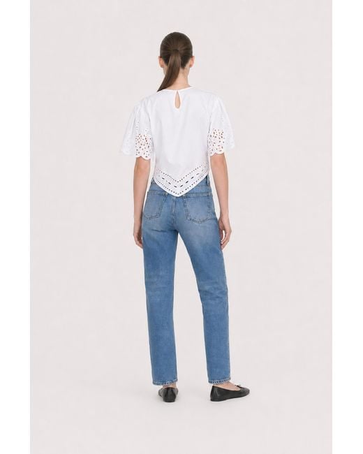 Filippa K White Short Sleeve Embroidery Top