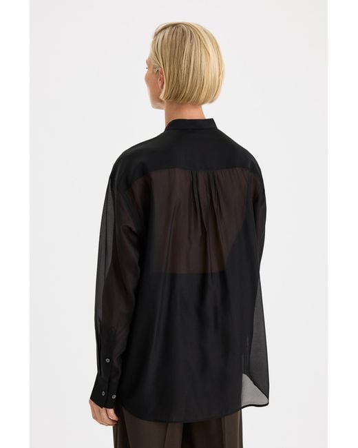 Filippa K Black Pleated Stand Collar Shirt