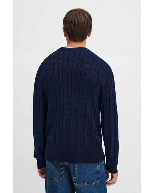 Filippa K Blue Braided Cotton V-Neck Sweater for men