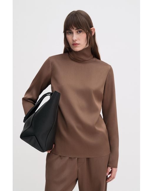 Filippa K Brown Turtleneck Satin Blouse