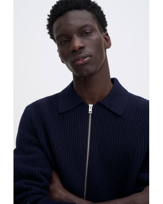 Filippa K Blue Ribbed Wool Zip Cardigan for men