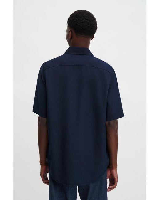 Filippa K Blue Cotton Linen Short Sleeve Shirt for men