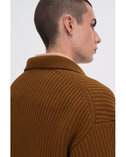 Filippa K Brown Chunky Ribbed Wool Polo for men