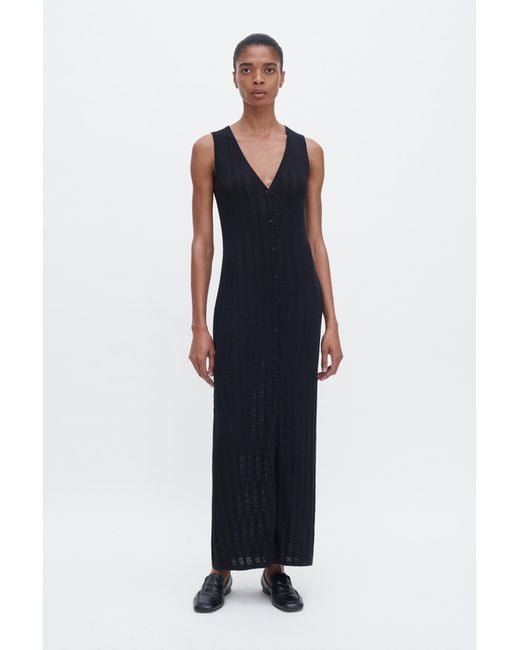 Filippa K Blue Buttoned Mesh Knit Dress