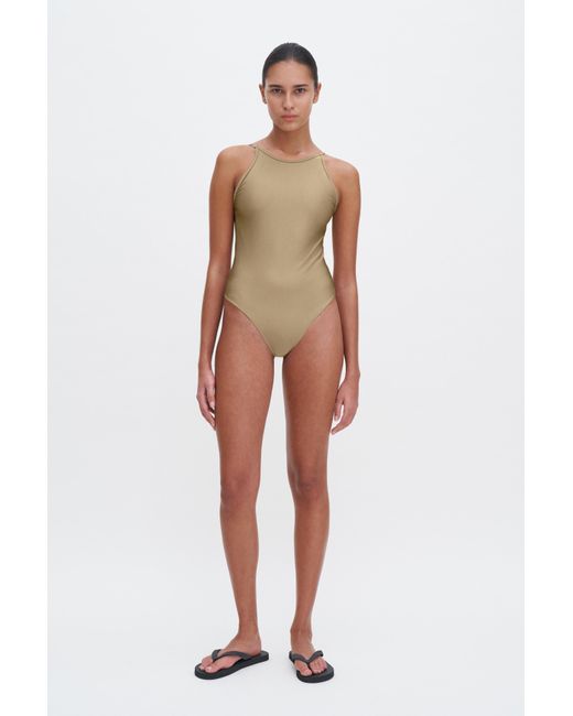 Filippa K Blue Deep Back Shimmer Swimsuit