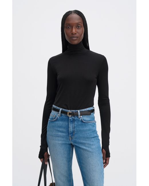 Filippa K Blue Fitted Jersey Turtleneck