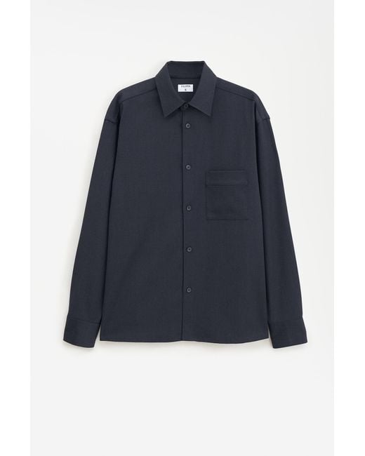 Filippa K Blue W Boxy Wool Twill Shirt