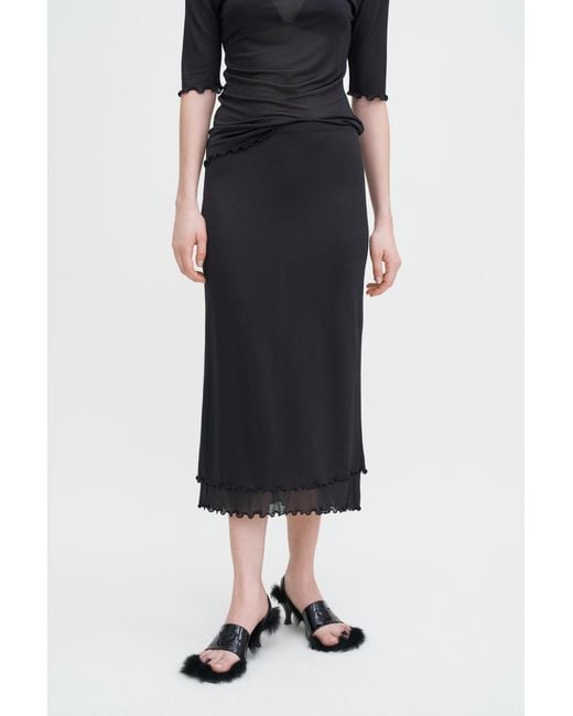 Filippa K Black Layered Frill Crepe Skirt