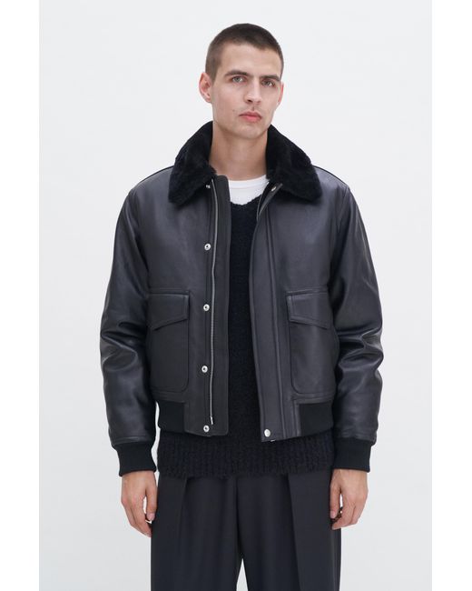 Filippa K Blue Leather Aviator Jacket for men