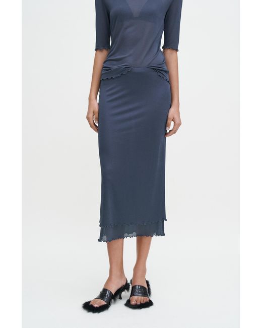 Filippa K Blue Layered Frill Crepe Skirt