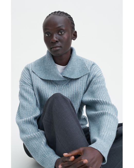 Filippa K Blue Ribbed Collar Sweater