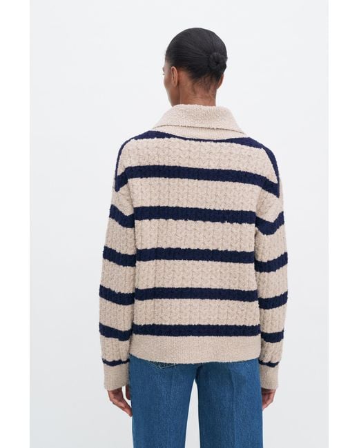 Filippa K Blue Striped Shawl Collar Sweater
