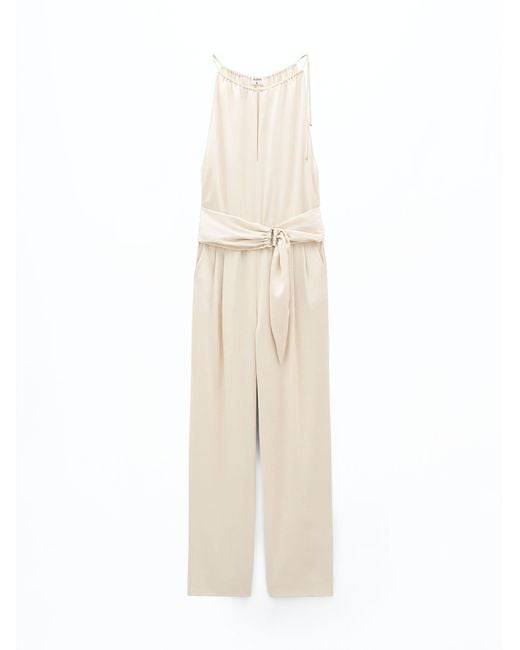 Filippa K White Belted Satin Jumpsuit