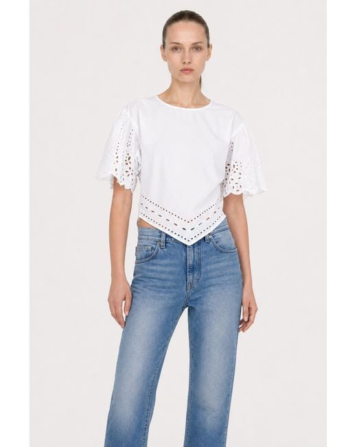 Filippa K White Short Sleeve Embroidery Top
