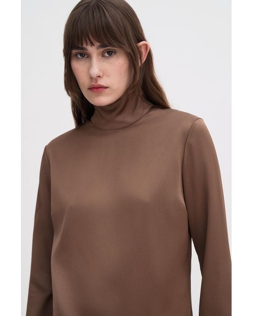 Filippa K Brown Turtleneck Satin Blouse
