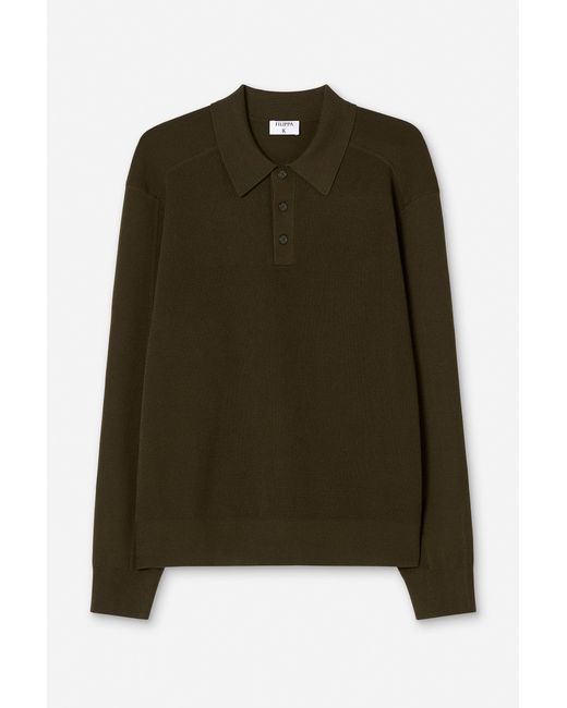 Filippa K Green Textured Knit Polo Shirt for men