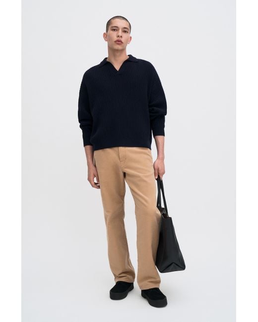 Filippa K Blue Ribbed Wool Polo Shirt for men