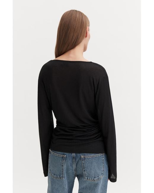 Filippa K Black Gathered Lyocell Cashmere Top