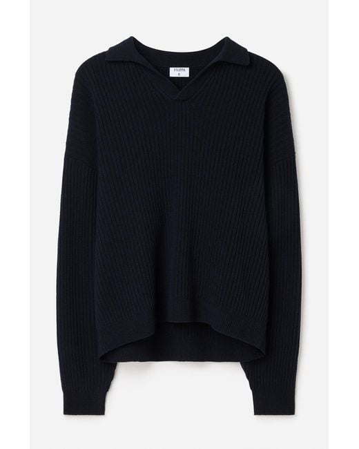 Filippa K Blue Ribbed Wool Polo Shirt for men