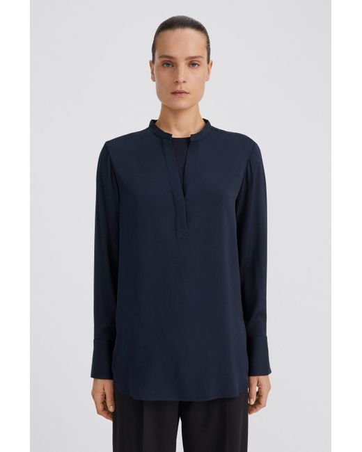 navy silk blouse