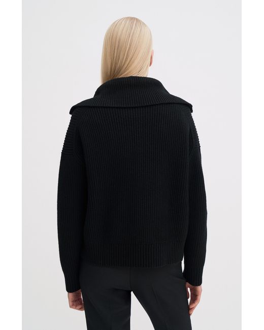 Filippa K Black Ribbed Wool Half Zip Sweater