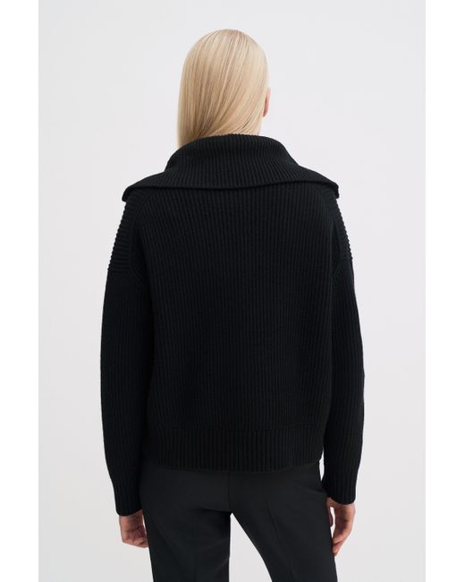 Filippa K Black Ribbed Wool Half Zip Sweater