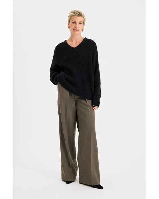 Filippa K Black Hairy Alpaca V-Neck Sweater