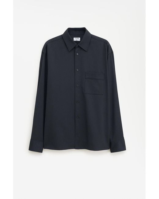 Filippa K Blue Boxy Wool Twill Shirt
